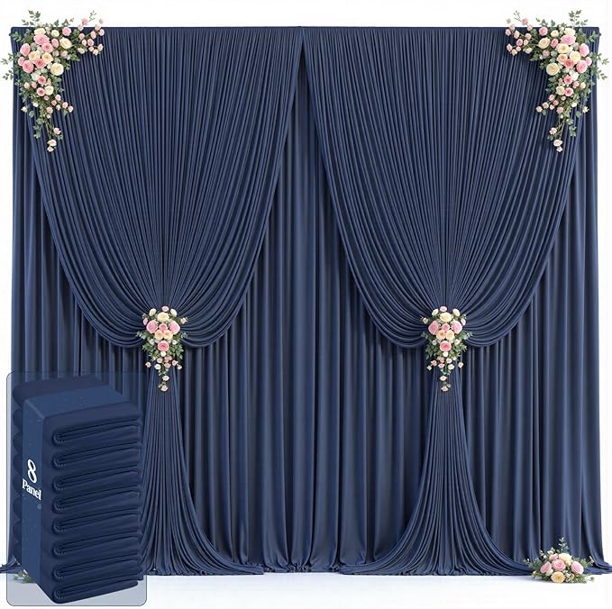40ft x 12ft Navy Blue Backdrop Curtains Wrinkle Free Backdrop Curtain for Wedding Parties Blue Fabric Backdrops Drapes Back Drop Cloth Bridal Shower Stage Curtains Wedding Decorations for Reception
