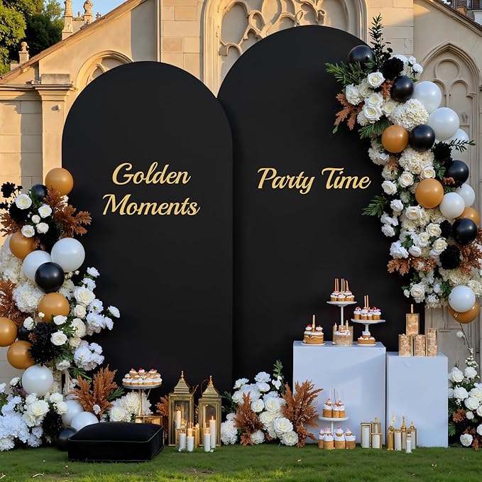 Black Arch Backdrop Cover for Wedding, Set of 2 Stretchy Spandex Fitted Arch Stand Cover for Baby Shower, Birthday Party Decor, Chiara Backdrop Cover with Double-Sided Design(7.2FT 6FT, Black)