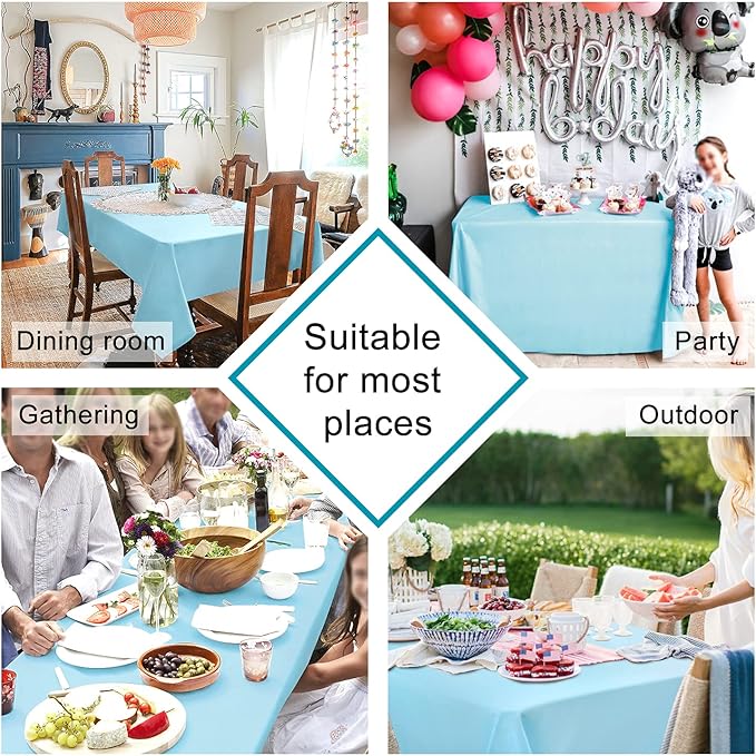 Hiasan Waterproof Tablecloth Rectangle - Washable Fabric Table Cloth for Dining Room Kitchen Birthday Party and Outdoor Use, Sky Blue, 70 x 108 Inch
