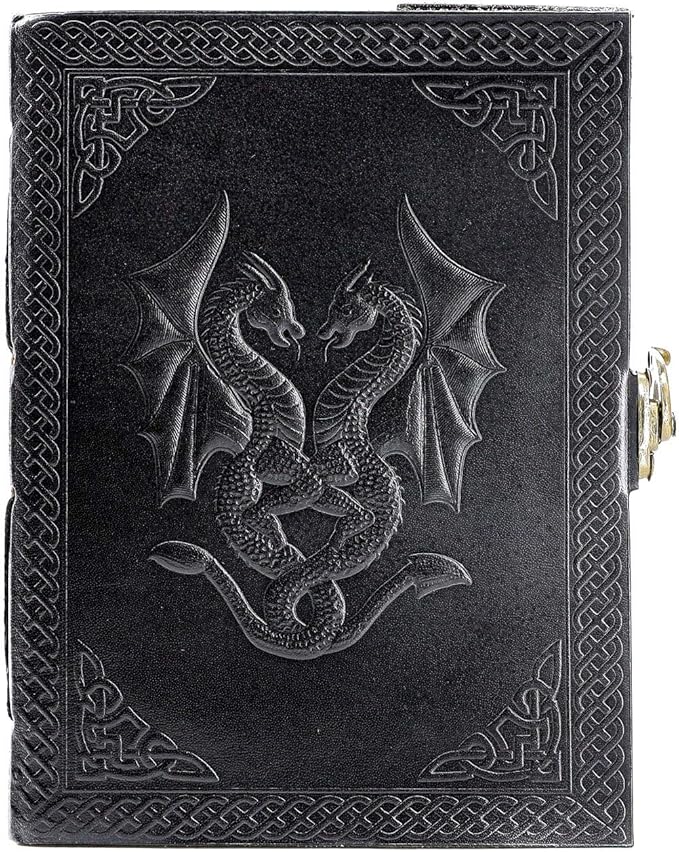 Handmade Leather Double Dragon Journal/Writing Notebook Diary/Bound Daily Notepad for Men & Women Unlined Paper Medium, Writing pad for Artist, Sketch