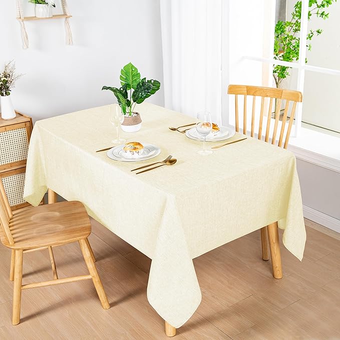 Hiasan 2 Pack Faux Linen Rectangle Tablecloth - Wrinkle and Stain Resistant Washable Table Cloth for Kitchen Dining Room Holiday Table Cover for Party Dinner, Champagne, 52 x 70 Inch