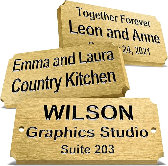Personalized Name Plates, Deep Engraved Plaque, Brass Trophy Plates Engraved, Custom Name Plate with Adhesive Backing or Screws, 3" W x 1.2" H