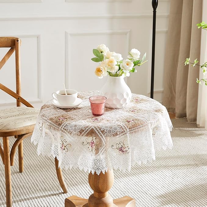 Warm Home Designs 70 Inch Round Tablecloth. Use Small White Tablecloth as Crochet Tablecloth, Coffee Table Cloth, Dresser Cover Top, Table Topper. Rustic Tablecloth for Vintage Kitchen. VTC White 70"
