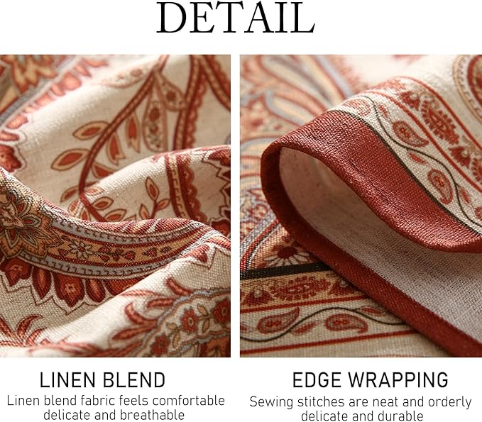 ISAENNE Designer French Red Round Square Tablecloth,Linen Table Cloth with Cashew Pattern,Stain Proof Decor Tablecloths for Dining Thanksgiving Kitchen Christmas,Diameter 55"-Chauffrey D