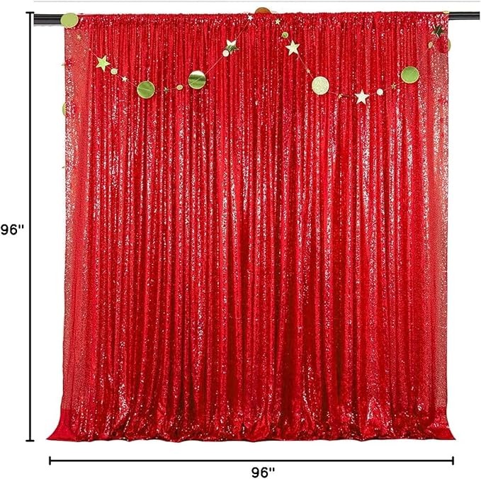 Red Sequin Backdrop Curtain 8FTX8FT 1 Panel Christmas Party Backdrop Curtains Glitter Photo Background Wedding Stage Decorations