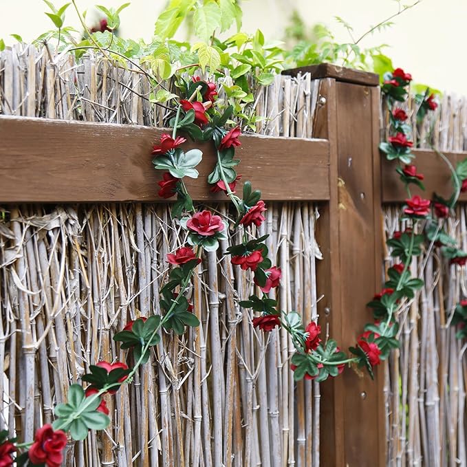 12 PCS 98.4 FT Artificial Flower Garland Red Rose Garland for Wedding Room Decor（12,Wine Red）
