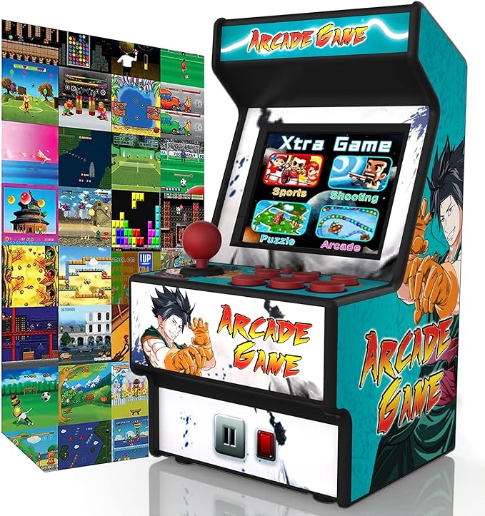 Mini Arcade Machine, Retro Gaming Console, Handheld Game Console with 156 Classic 16-Bit Video Games, 2.8 Inch Color Display, Rechargeable Battery, Support for TV Output, Birthday Present for Children