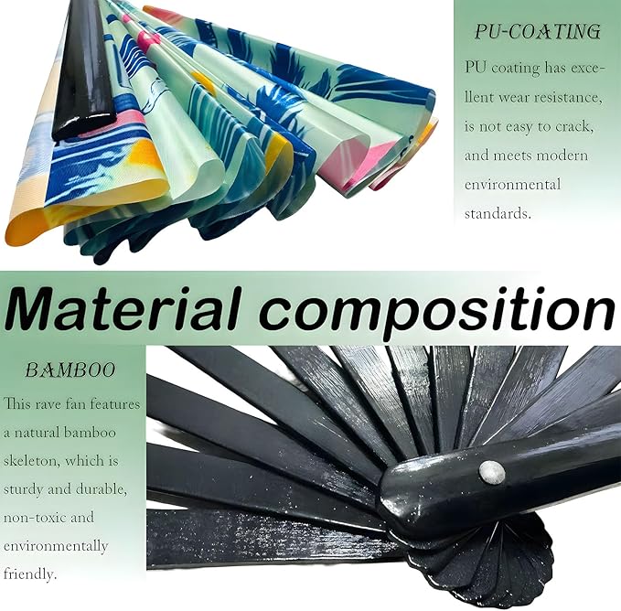 Large Folding Rave Fan Boots On The Ground Hand Fan Clacking Fans for Line Dancing Clack Fan for Raves, Concert, Festivals, Party, Gifts, Performance (Surf)