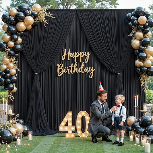 Black Tulle Backdrop Curtain for Parties Wedding,5ft x 10ft Wrinkle Free Curtain Backdrop,2 Layer Drapes for Backdrop,Polyester Wedding Back Drop for Bridal Shower Birthday Baby Shower Photography