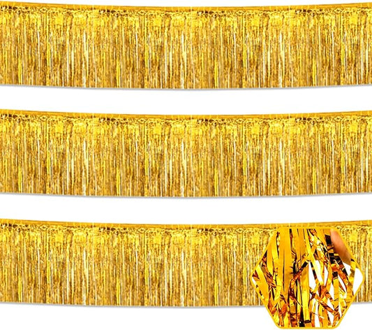 3 Pack 10 Long Gold Metallic Foil Fringe Garland Wall Hanging Tassle Banner, Mother's Day, Easter, Parade Floats, Birthday, Theme Party, Wedding Party Decorations