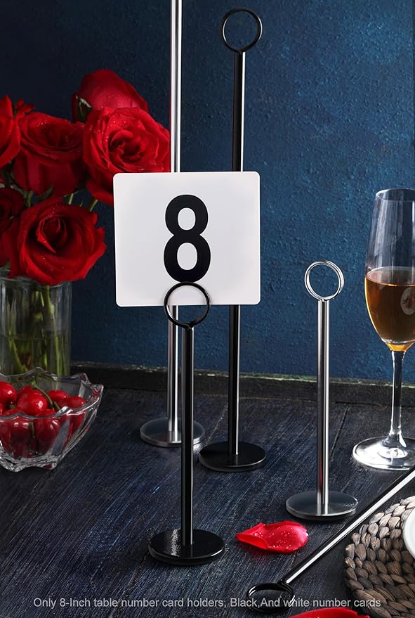 New Star Foodservice 27686 Ring Clip Table Number Card Holders, w/Number Cards, 1 to 25, Set of 12, 8-Inch, Black Stand