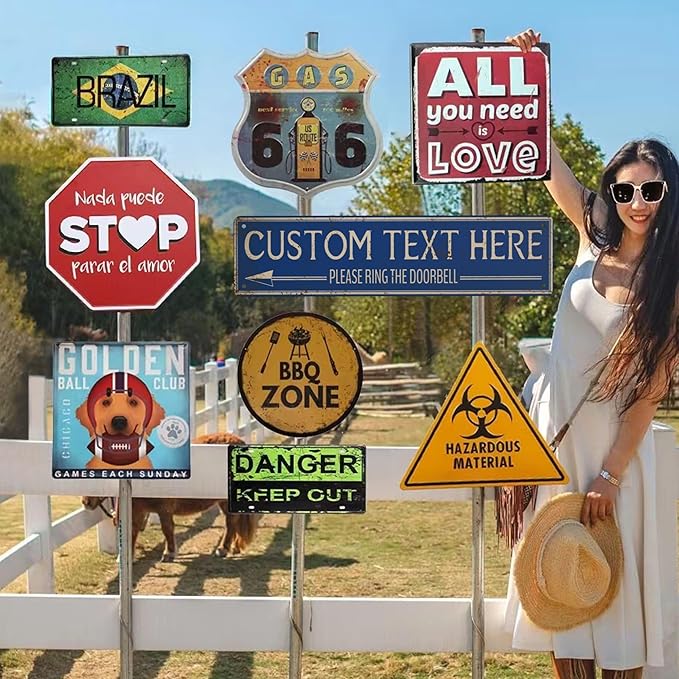 Custom Signs Outdoor Metal Personalized Street Signs with Your Text Name Logo Photo for Business Home Street Bar Outdoor Indoor Wall Decor Fade Resistant Plaque