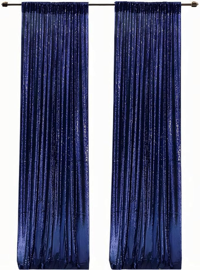 Navy Blue Sequin Backdrop Curtains 2FTx8FT 2 Panels Sparkly Background Drapes for Party Birthday Wedding Decor