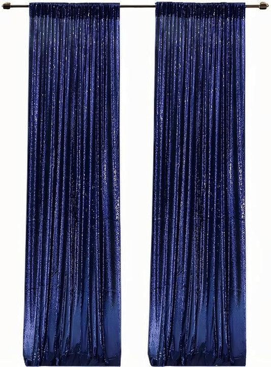 Navy Blue Sequin Backdrop Curtains 2FTx8FT 2 Panels Sparkly Background Drapes for Party Birthday Wedding Decor