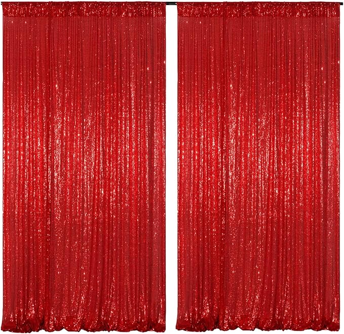 Poise3EHome Red Sequin Backdrop Curtain,2 PCS 5FT x 10FT Glitter Panels for Birthday Party Baby Shower Wedding Christmas Thanksgiving Holiday Festival Decor