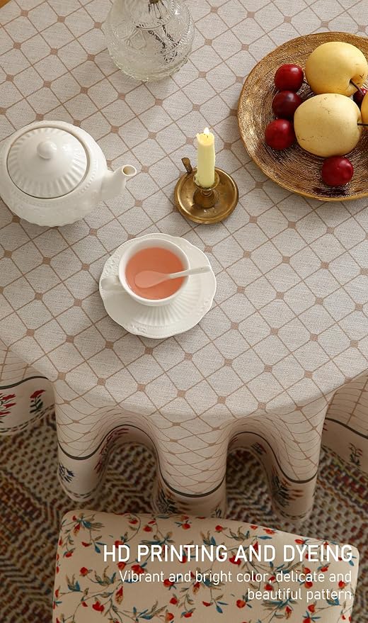 ISAENNE Designer Vintage Linen Floral Small Round Tablecloth,Fall Colorful Modern Table Cloth,Anti-Wrinkle Decor Tablecloths for Dining Thanksgiving Kitchen Christmas,Diameter 55"-Bertina E