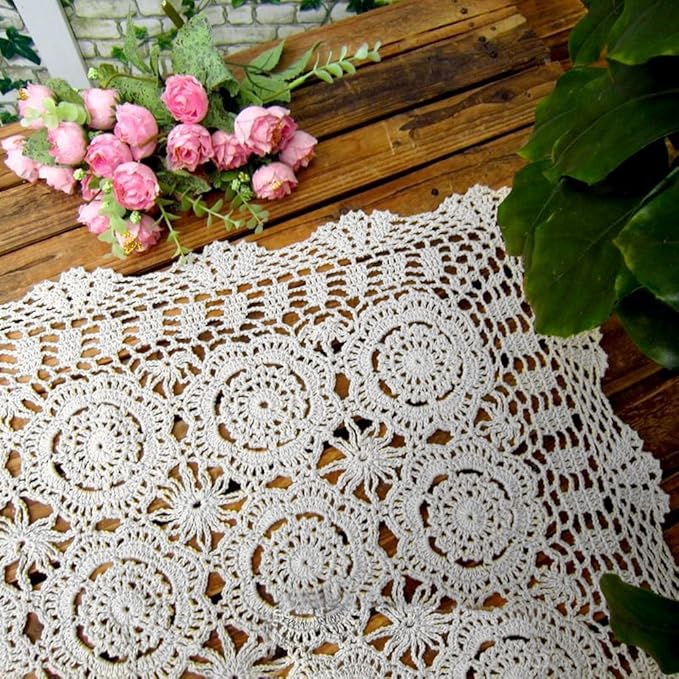 Cotton Handmade Crochet lace Table Runners Rectangular Tablecloth Doilies Doily Table Dresser Scarf Décor,19x31Inch,White