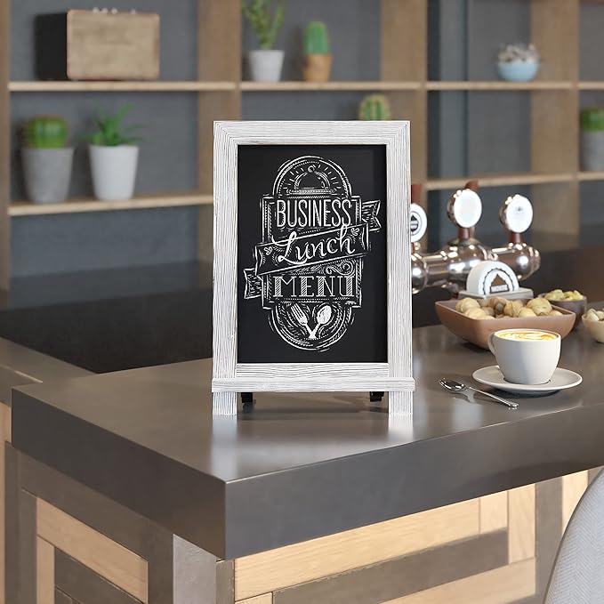 HBCY Creations Rustic Whitewash Tabletop Chalkboard Sign / Hanging Magnetic Wall Chalkboard / Small Countertop Easel / Kitchen Memo Board, 9.5" x 14", for Weddings, Birthdays, Baby Announcements
