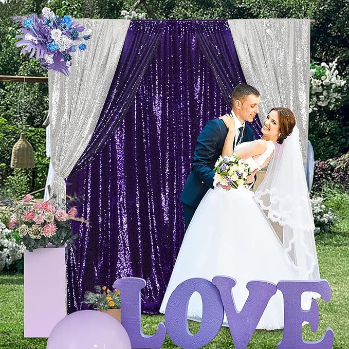Poise3EHome 2 Panels 4ftx8ft Silver Sequin Backdrop, Upgrade Shimmer Backdrop for Wedding Christmas Party Photo Booths Event Decorations