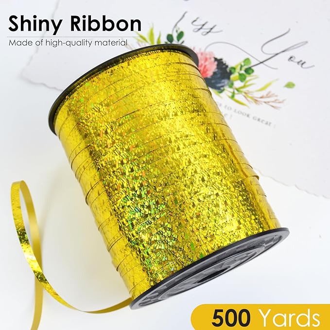 Gold Curling Ribbon - 500 Yard Shiny Metallic Curly Gift Ribbon for Wrapping, Balloons & Floristry