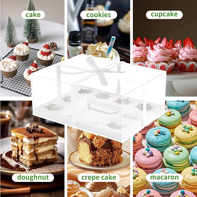 JCD 9 Pcs Cake and Cupcake Combo Bento Boxes with Clear Lid for mini cake and 8 Cupcakes -Cakes Cupcakes Combo Box with Clear Window Baking Supplies (1+8/9Pcs)