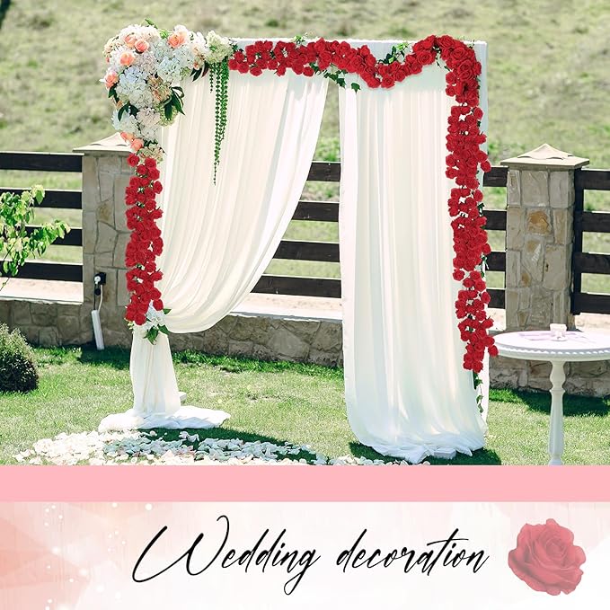 4 Pcs Red Artificial Rose Vine Hanging Faux Flowers Garland for Wedding Anniversary Birthday Party Background Arch Garden Home Wall Room Decor