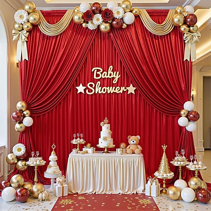 PartyVillage 20x10FT Red Sequin Christmas Backdrop Curtain -4 Panels 5x10FT Wrinkle Free Shimmer Back Drop Cloth, Glitter Backdrop Drapes for Photography, Birthday, Wedding, Christmas Background