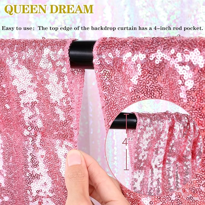 Backdrop Drapes Curtains Panels with Rod Pockets Blush Pink Sequin Party Backdrop 3 Pcs 2x8FT