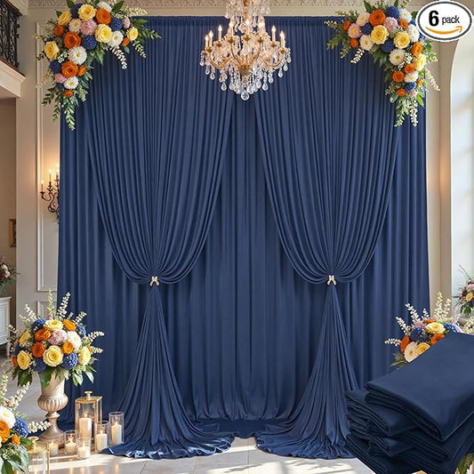 30×14ft Wrinkle Free Navy Blue Backdrop Curtain for Wedding Parties,6 Panels 5×14ft Height Soft Silky Polyester Photo Backdrop Drapes Curtains for Birthday Photography Stage Events Background Cloth
