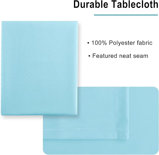 Hiasan Waterproof Tablecloth Rectangle - Washable Fabric Table Cloth for Dining Room Kitchen Birthday Party and Outdoor Use, Sky Blue, 60 x 140 Inch