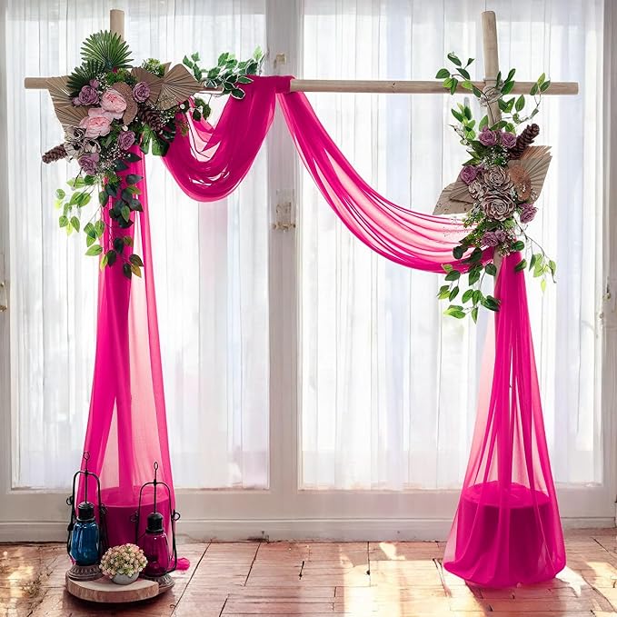 MDS Halloween Chiffon Draping Fabric - 1 Panel, 30" Wide x 40ft Long - Sheer Spooky Arbor & Canopy Drapery for Haunted House Backdrops, Party Ceilings, DIY Costumes & Themed Events - Hot Pink