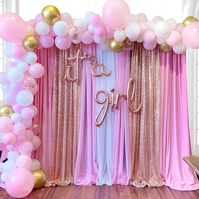 Backdrop Curtain Drapes 2 Panels Rose Gold Party Sequin Background 2FT x 8FT Wedding Ceremony Birthday Decorations Shimmer Fabric