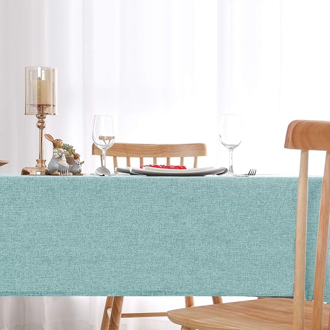 Hiasan Faux Linen Rectangle Tablecloth - Wrinkle and Stain Resistant Washable Table Cloth for Kitchen Dining Room Holiday Table Cover for Party Dinner, Aqua, 54 x 108 Inch