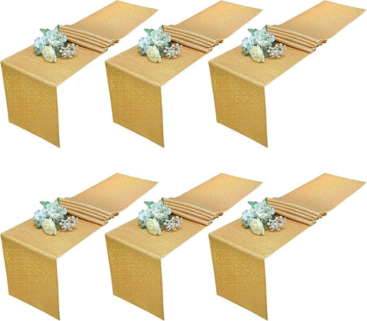 Fitable Sequin Gold Table Runners, Pack of 6-12 x 108 Inch - Sparkle and Glitter Fabric Table Decorations for Event Party, Birthday, Dining