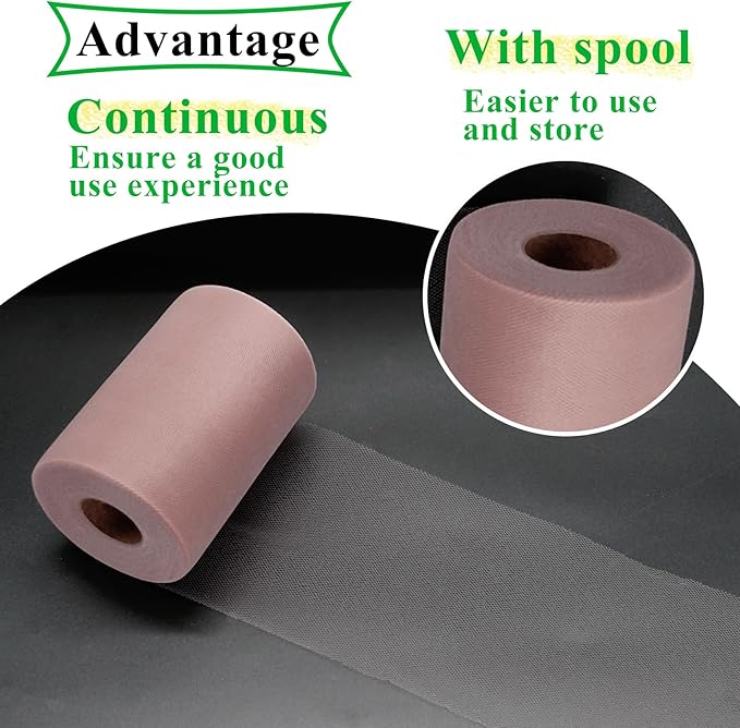 Dusty Rose Tulle Fabric Rolls 6 Inch by 100 Yards (300 feet) Fabric Spool Tulle Ribbon for DIY Tutu Bow Baby Shower Birthday Party Wedding Decorations Christmas Craft Supplies