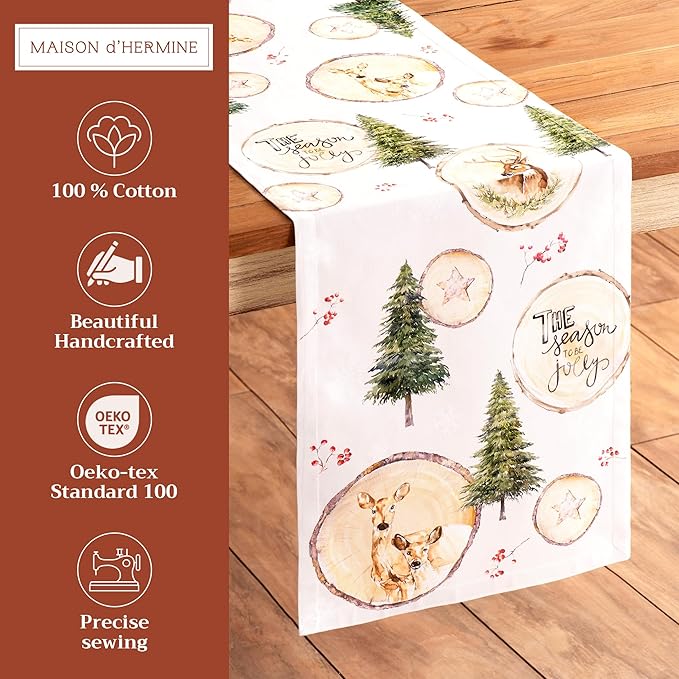 Maison d' Hermine Table Runner 100% Cotton Single Layer Table Runners 72 inches Long for Thanksgiving Christmas Decorations Home Kitchen Dining Party Wedding (Mountain Life, 14.5" x 72")