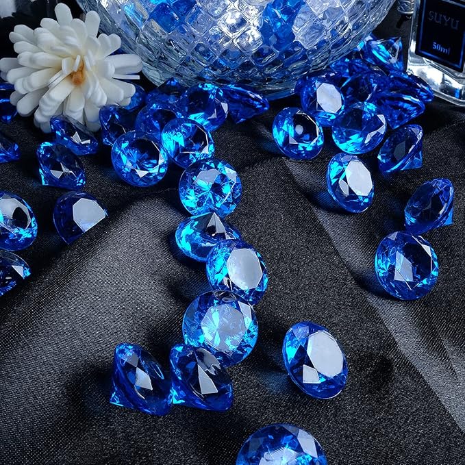 Acrylic Diamond Fake Gems Vase Filler, Babenest 240pcs 3/4 Inch Faux Diamonds Crystals Jewels for Table Scatters Wedding Party Event Arts & Crafts Birthday Decoration Favor (Royal Blue)