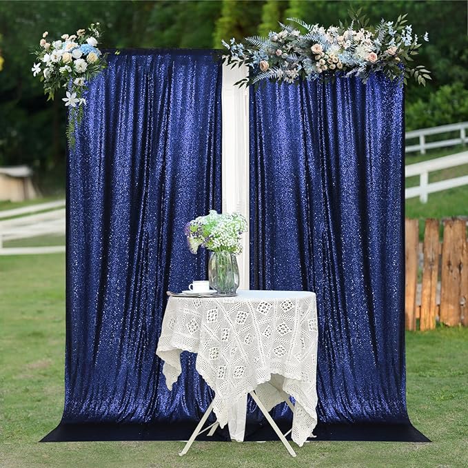 PartyDelight Navy Blue Sequin Backdrop 2 Panels 5Ft x 10FT Photography Christmas Curtain