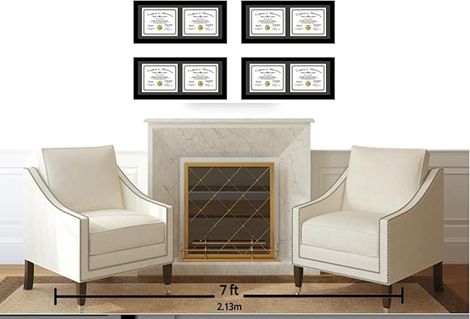 Creative Picture Frames 10X20Bk-B Black Horizontal Double Diploma Frame With 2 Opening Black Matting | Holds 2-7X9-Inch Documents With Installed Wall Hanger
