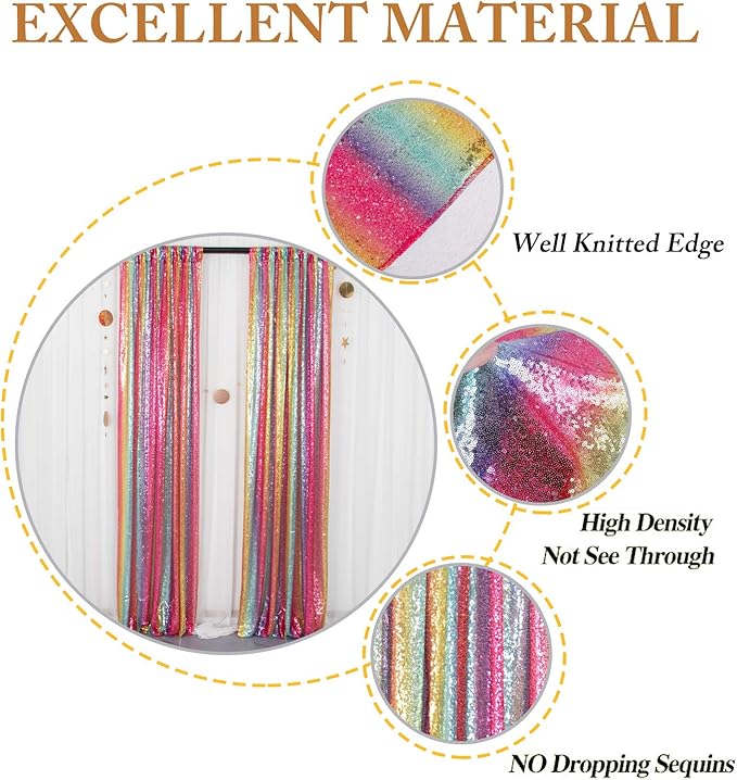 ShinyBeauty Rainbow Backdrop 2FTx8FT Sequin Curtains 8 Panels Photo Backdrops Colorful Curtain Shimmer Background Sparkly Fabric Drapery for Party,Studio,PHOTOBOOTH