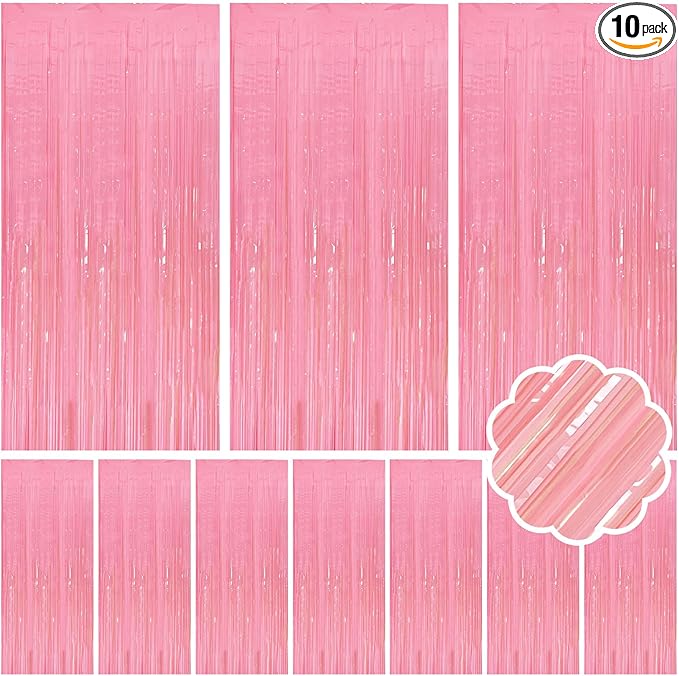 10 Pack Pastel Pink Streamers Party Decorations Party Backdrop Foil Fringe Tinsel Curtain Halloween Baby Shower Valentines Wedding Birthday Decorations for Women