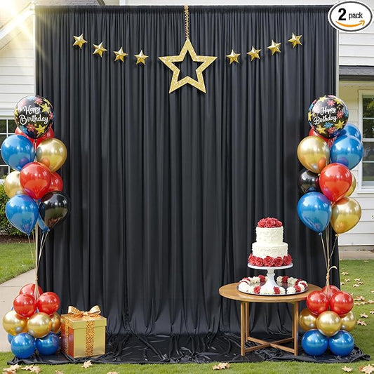 10x12ft Wrinkle Free Black Backdrop Curtain for Wedding Parties, 2 Panels 5×12 ft Long Soft Silky Polyester Fabric Backdrop Drapes Black Photo Back Drop Curtains for Party Photography Background Cloth