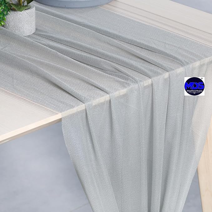 MDS 5 Pack 10ft Chiffon Table Runner 29 x 120 Inches Sheer Wedding Runner Romantic Rustic Table Runner for Wedding Decorations, Birthday Parties, Bridal Shower Party Arch Decor - Gray