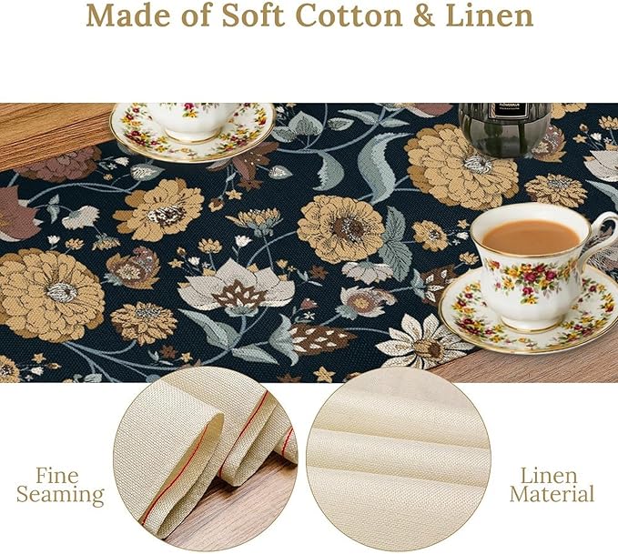 Boho Floral Table Runner Bohemian Floral Vintage Home Kitchen Dining Table Decoration 13x36 Inch 1PCS
