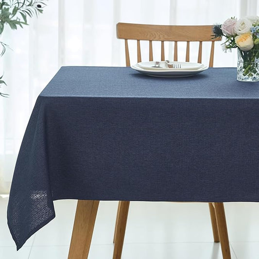 maxmill Linen Textured Rectangular Tablecloth Water Resistant Wrinkle Free Spill-Proof Stain Proof Dining Room Table Cloth Decoration Banquet Party Wedding Holiday Dinner, 52 x 84 Inch, Navy Blue