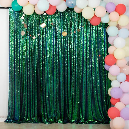 ShinyBeauty Sequin Backdrop 10x10FT Iridescent Green | Glitter Photo Background for Wedding, Baby Birthday, Photography Booth Decor Party Backdrop Curtain