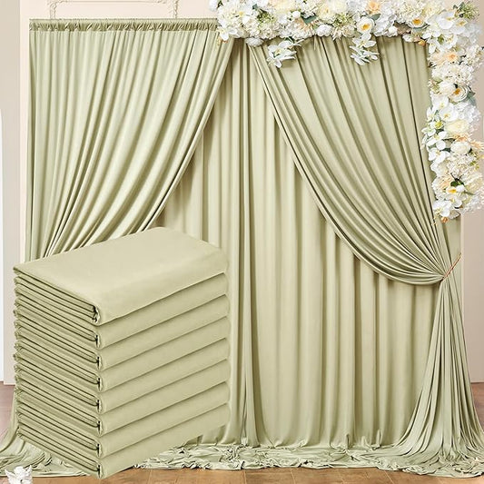 40 ft x 10 ft Wrinkle Free Sage Green Backdrop Curtain for Parties, Thick Green Polyester Photo Backdrop Drapes for Baby Shower Wedding Engagement Birthday Party Backdrop Stand,5ft x 10ft 8 Panels