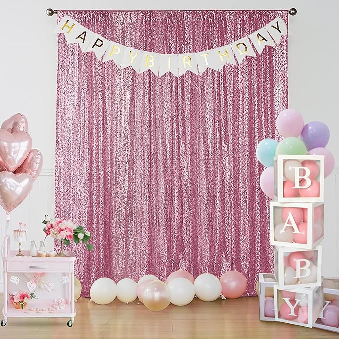 Sugargirl Pink Sequin Backdrop Curtain 2 Panels 2FTx8FT Glitter Pink Background Drapes Sparkle Photography Backdrop for Party Wedding Birthday Wall Decoration