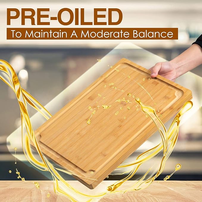 Extra Large Cutting Board, 17.6" Bamboo Cutting Boards for Kitchen with Juice Groove and Handles Kitchen Chopping Board for Meat Cheese board Heavy Duty Serving Tray, XL, Empune