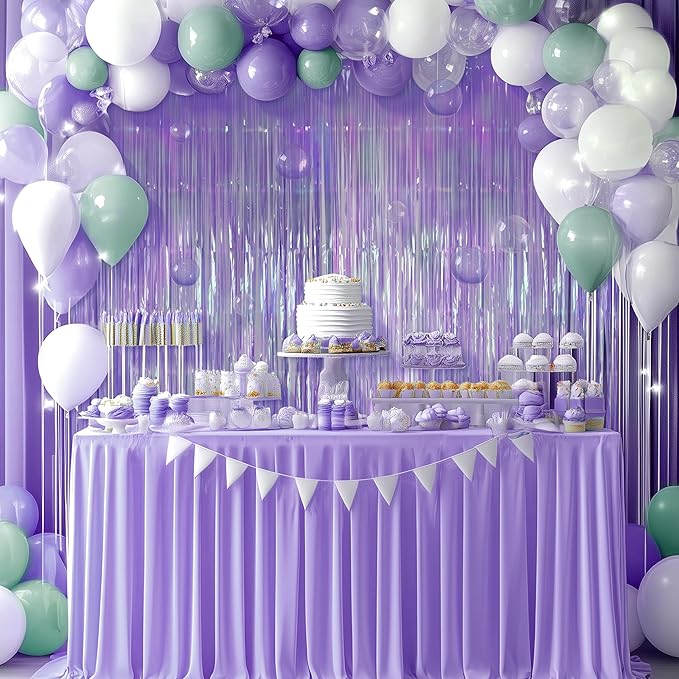2 Pack Purple Iridescent Streamers Backdrop, 3.3x6.6ft Foil Fringe Curtains Lavender Holographic Door Tinsel Streamers for Birthday, Wedding, Holiday, Bachelorette, Theme Party Decorations